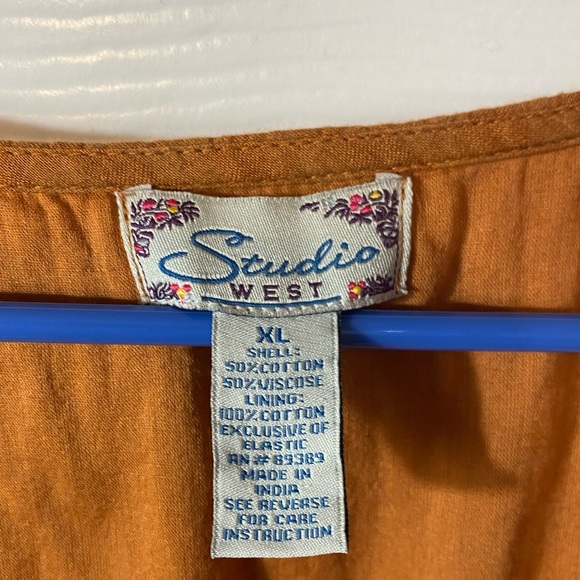 Rust Orange Mini Dress with elastic waist and tie at top size xl - Picture 3 of 4